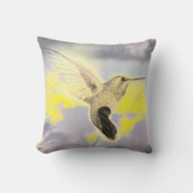 CUSTOM HUMMINGBIRD FLYING COTTON Throw Pillow