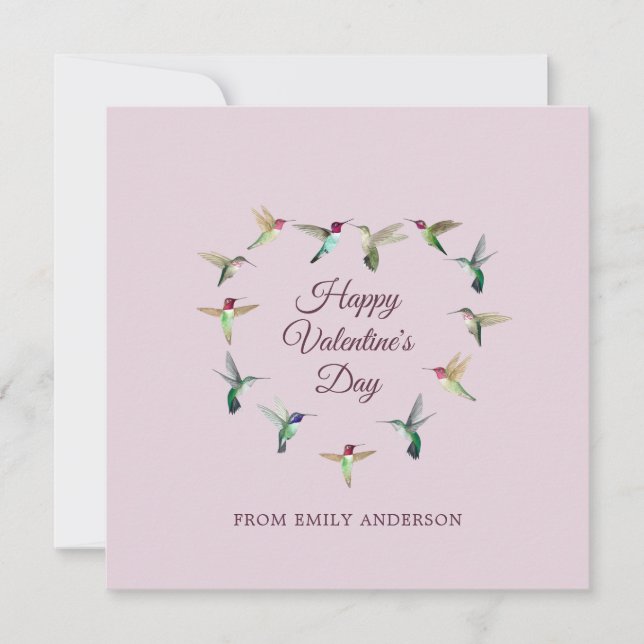 Custom Hummingbird Heart Valentine's Day Card (Front)