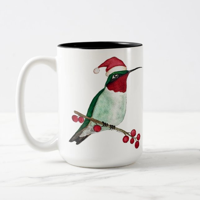 Custom Hummingbird Merry Christmas Two-Tone Coffee Mug (Left)