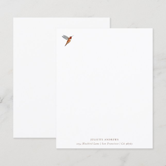 Custom Hummingbird Stationery Paper (Front/Back)
