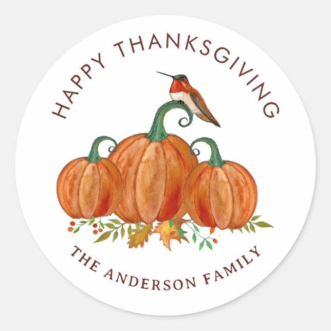 Custom Hummingbird Thanksgiving Classic Round Sticker (Front)