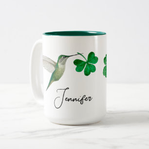 Custom Hummingbirds and Clover Two-Tone Coffee Mug