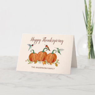 Custom Hummingbirds and Pumpkin Thanksgiving Holiday Card