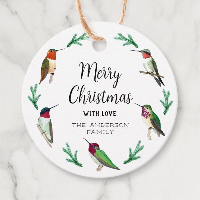 Custom Hummingbirds Christmas Favour Tags (Front)