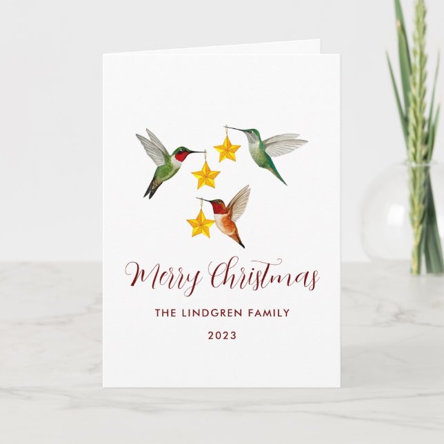 Custom Hummingbirds Merry Christmas  Holiday Card (Front)