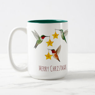 Custom Hummingbirds Merry Christmas Two-Tone Coffee Mug