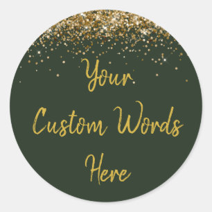 Custom Hunter Green and Gold Birthday Party Favor Classic Round Sticker