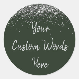 Custom Hunter Green & Silver Birthday Party Favour Classic Round Sticker