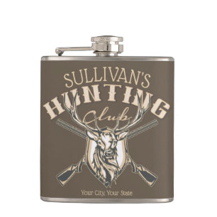 Custom Hunter NAME Deer Trophy Rifle Hunting Club Hip Flask
