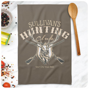 Custom Hunter NAME Deer Trophy Rifle Hunting Club Kitchen Towel