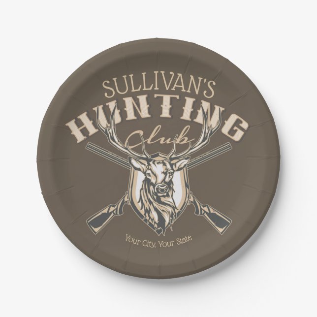 Custom Hunter NAME Deer Trophy Rifle Hunting Club Paper Plate (Front)