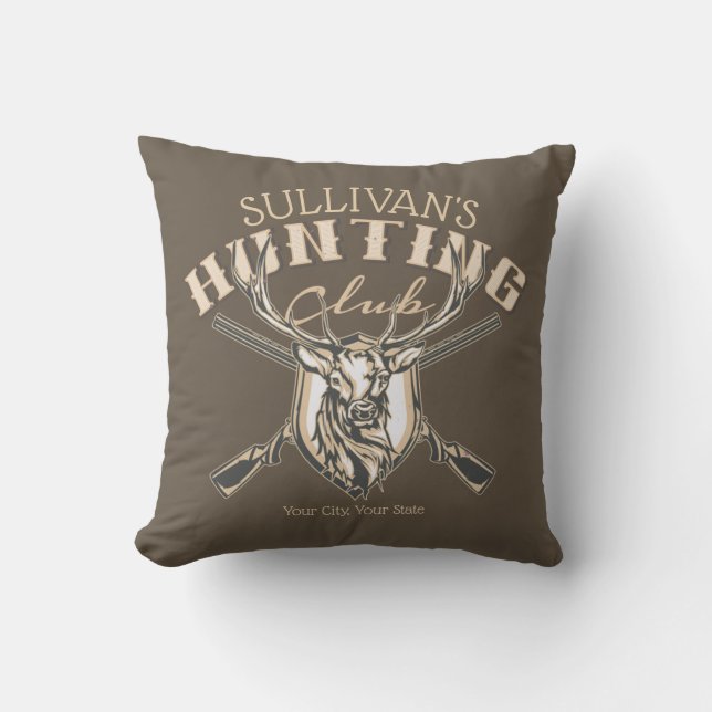 Custom Hunter NAME Deer Trophy Rifle Hunting Club Throw Pillow (Front)