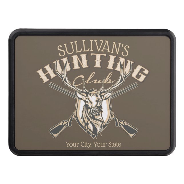 Custom Hunter NAME Deer Trophy Rifle Hunting Club Trailer Hitch Cover (Front)