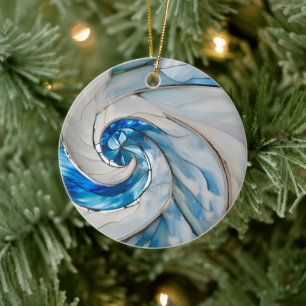 Custom Hurricane Blue White Ceramic Ornament