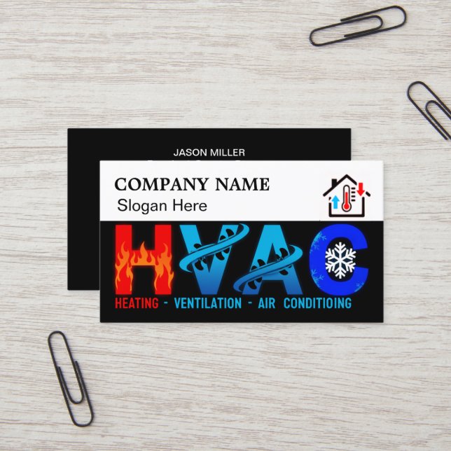 Custom HVAC Business Card with Company Logo slog 7 (Front/Back In Situ)