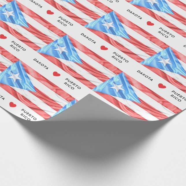 Custom I Heart Flag of Puerto Rico Wrapping Paper (Corner)