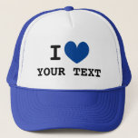 Custom I HEART trucker hat with blue love icon<br><div class="desc">Custom I HEART trucker hat with blue love icon. Make your own personalized cap with this blank template. Custom colour heart with black typography.</div>