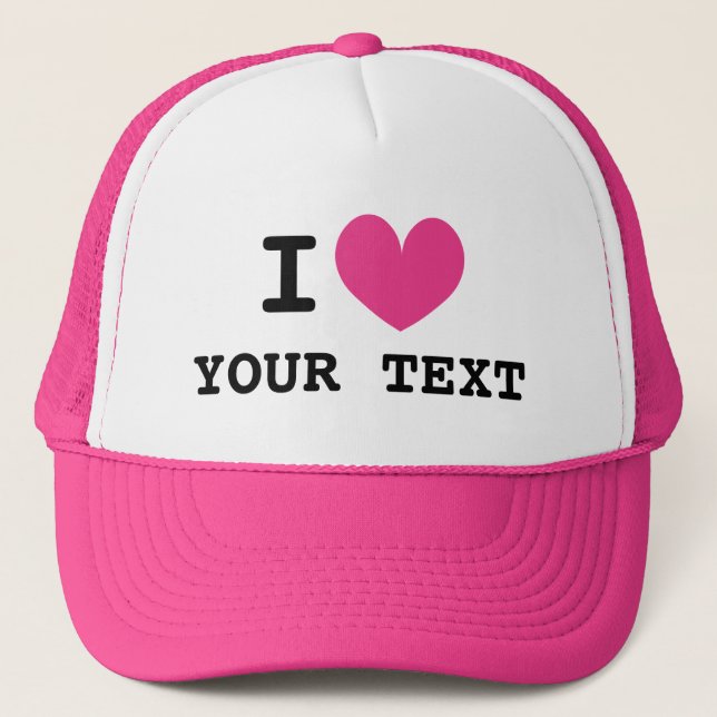 Custom I HEART trucker hat with pink love icon (Front)