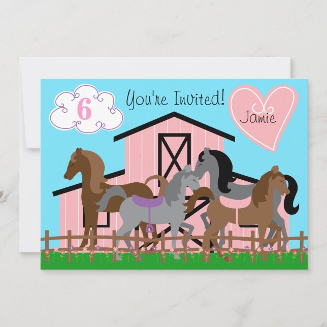 Custom I Love Horses Birthday 5x7 Invitation (Front)