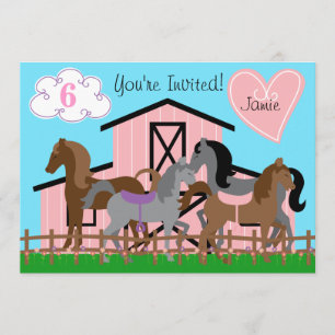 Custom I Love Horses Birthday 5x7 Invitation
