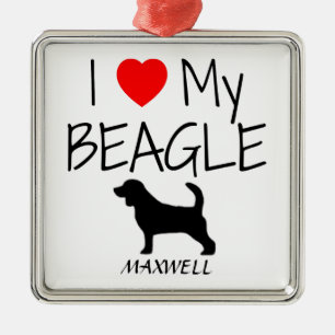 Custom I Love My Beagle Metal Ornament