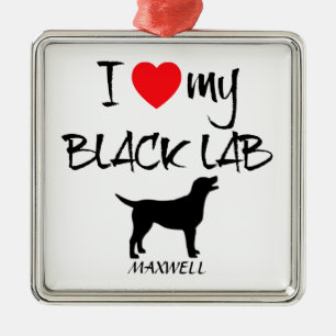 Custom I Love My Black Lab Metal Ornament