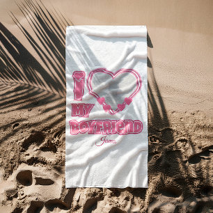 Custom I Love My Boyfriend – Add Photo & Name Beach Towel