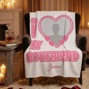 Custom I Love My Boyfriend – Add Photo & Name Fleece Blanket