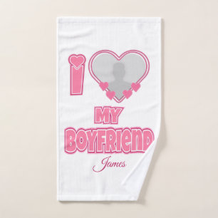 Custom I Love My Boyfriend – Add Photo & Name Hand Towel