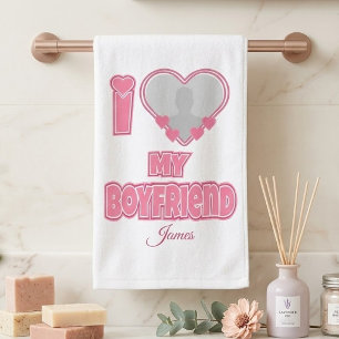 Custom I Love My Boyfriend – Add Photo & Name Kitchen Towel