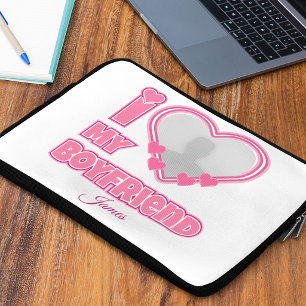 Custom I Love My Boyfriend – Add Photo & Name Laptop Sleeve
