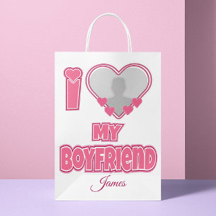 Custom I Love My Boyfriend – Add Photo & Name Small Gift Bag