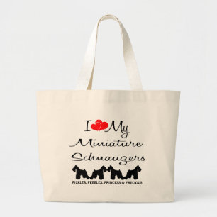Custom I Love My Four Miniature Schnauzers Large Tote Bag