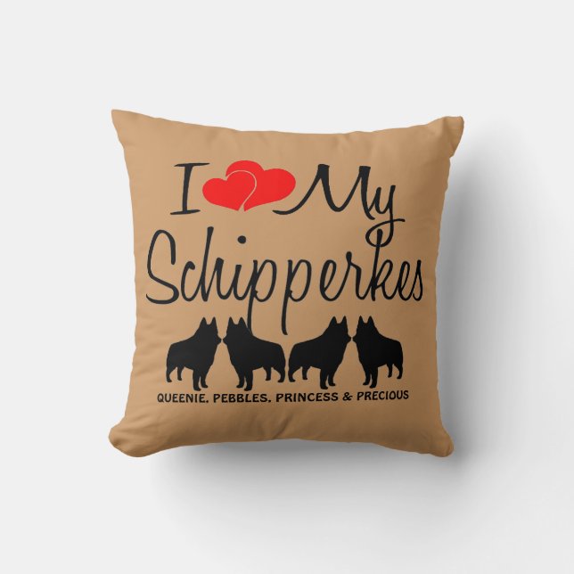 Custom I Love My Four Schipperkes Throw Pillow (Front)