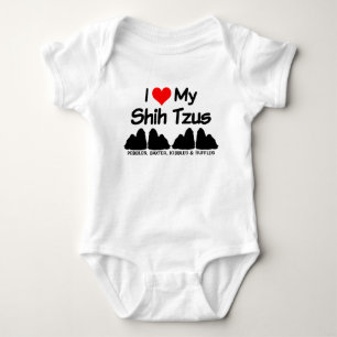 Custom I Love My Four Shih Tzu Dogs Silhouette Baby Bodysuit