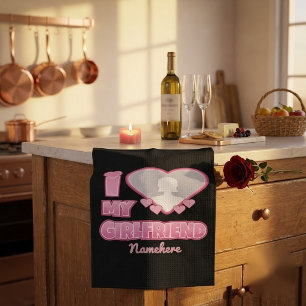 Custom I Love My Girlfriend – Add Photo & Name Kitchen Towel