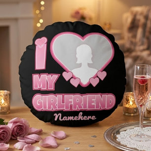 Custom I Love My Girlfriend – Add Photo & Name Round Pillow