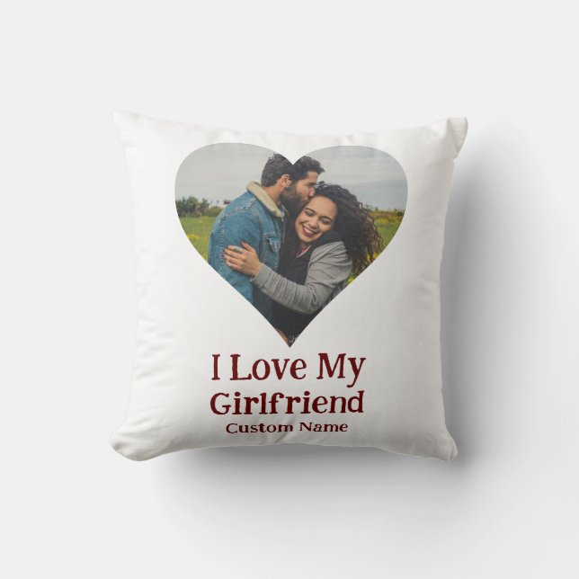 Custom I Love My Girlfriend Heart Photo Throw Pillow (Front)