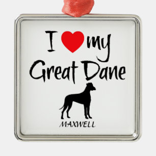 Custom I Love My Great Dane Metal Ornament