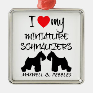 Custom I Love My Miniature Schnauzers Metal Ornament