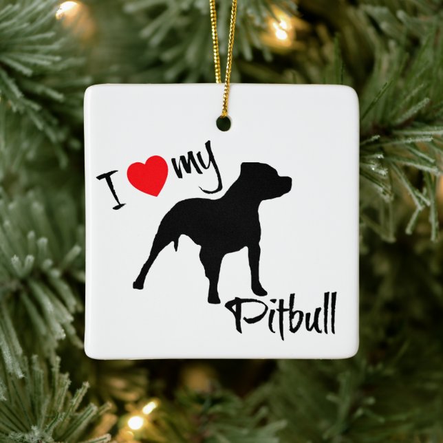 CUSTOM I Love My Pitbull Dog Ceramic Ornament (Tree)