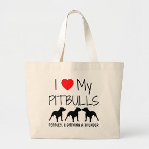 Custom I Love My Pitbulls Large Tote Bag