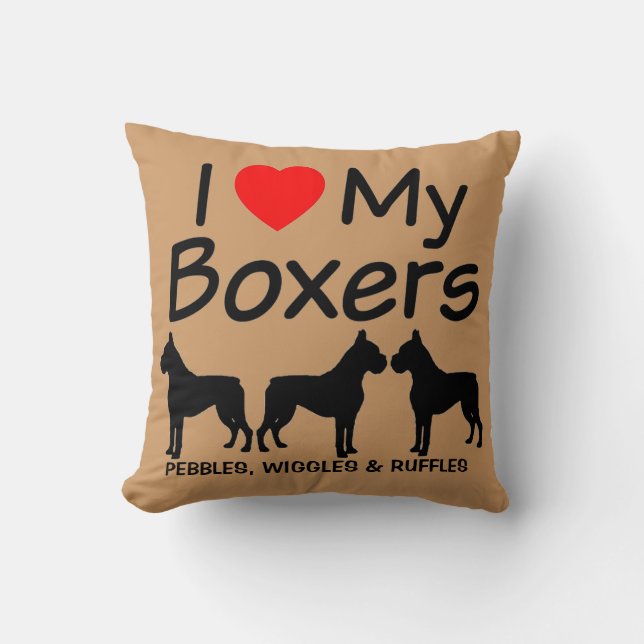 Custom I Love My Three Boxers Dog Breed Pillow (Front)