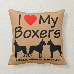 Custom I Love My Three Boxers Dog Breed Pillow