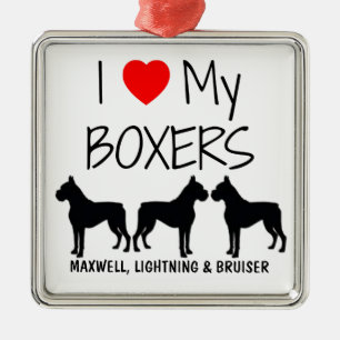 Custom I Love My Three Boxers Metal Ornament