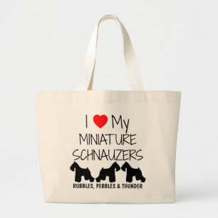 Custom I Love My Three Miniature Schnauzers Large Tote Bag