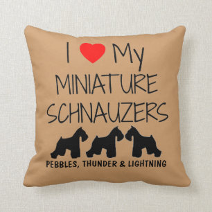 Custom I Love My Three Miniature Schnauzers Throw Pillow
