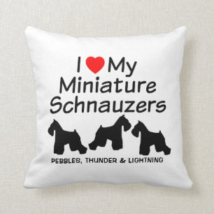 Custom I Love My THREE Miniature Schnauzers Throw Pillow
