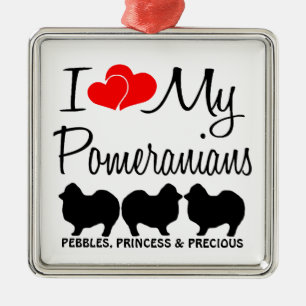 Custom I Love My Three Pomeranians Ornament