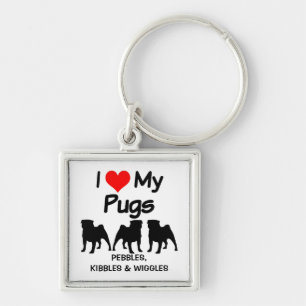CUSTOM I Love My Three Pug Dogs Keychain